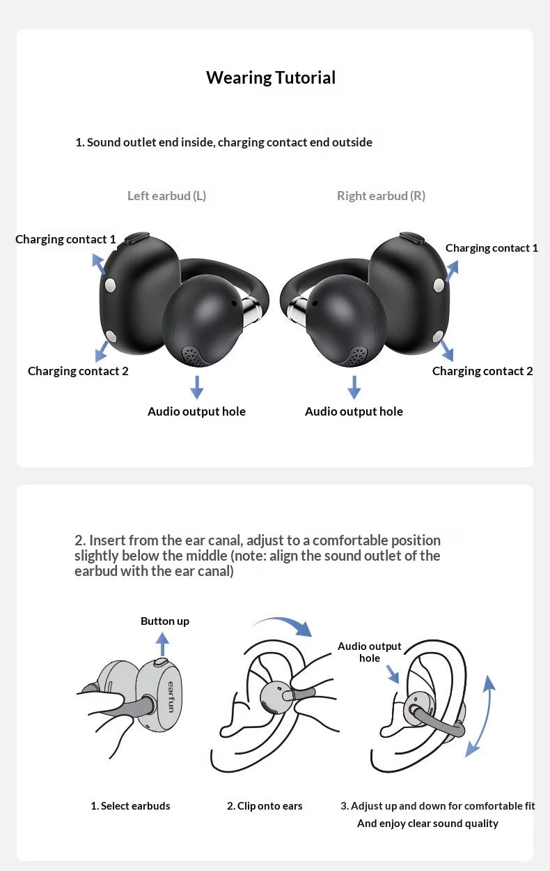 EarFun Clip 2 Open Ear Sport Bluetooth Earphones Hi-Res Sound AI Translation IP55 Waterproof Long Battery Life for Outdoor