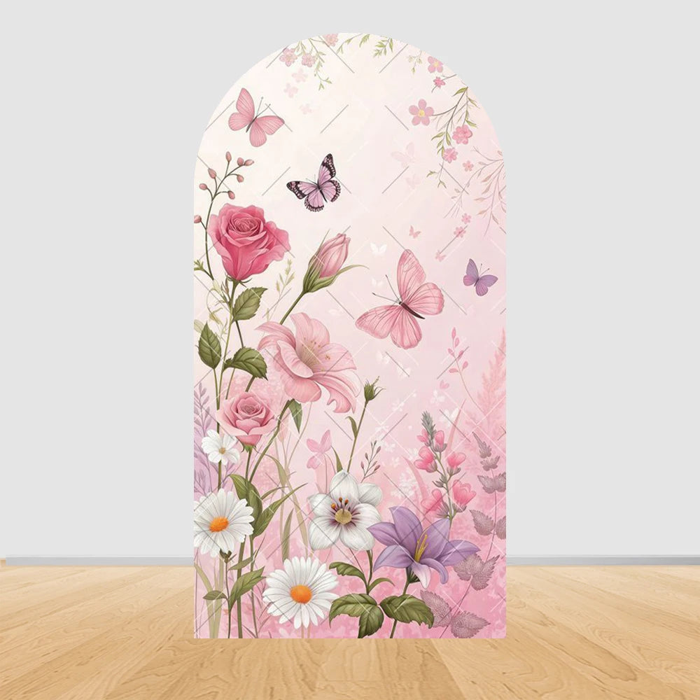 Fairy Woodhouse Arch Backdrop Cover Girls Birthday Baby Shower Pink Floral Butterfly Arched Background Photography Party Decor