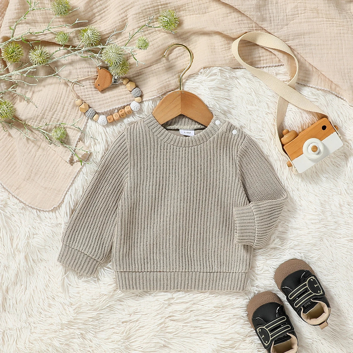 2024 New Style Baby Boys Autumn/Winter Solid Long Sleeve Casual Daily Sweater For 3M-3Y Clothes