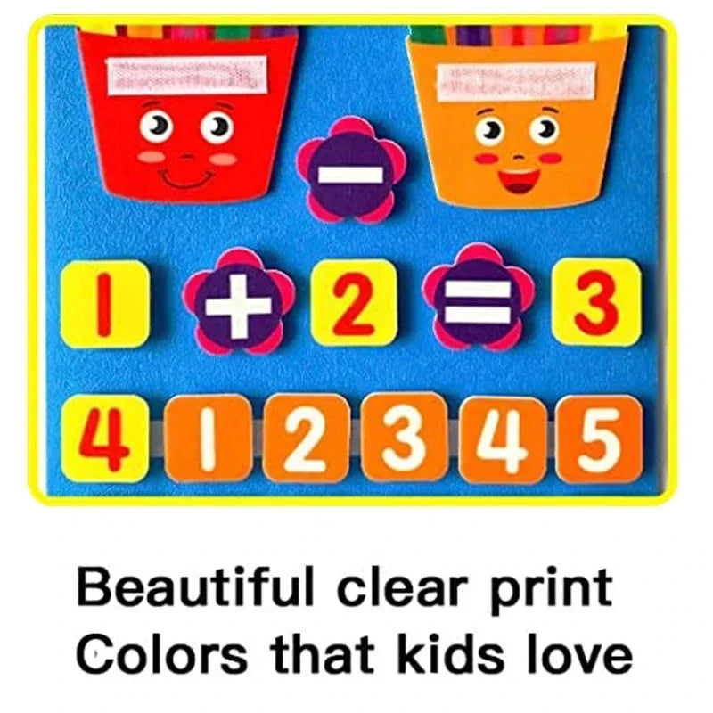 Two felt finger number toys by I YAN for kids, featuring colorful pencil shapes for early math learning and counting practice.