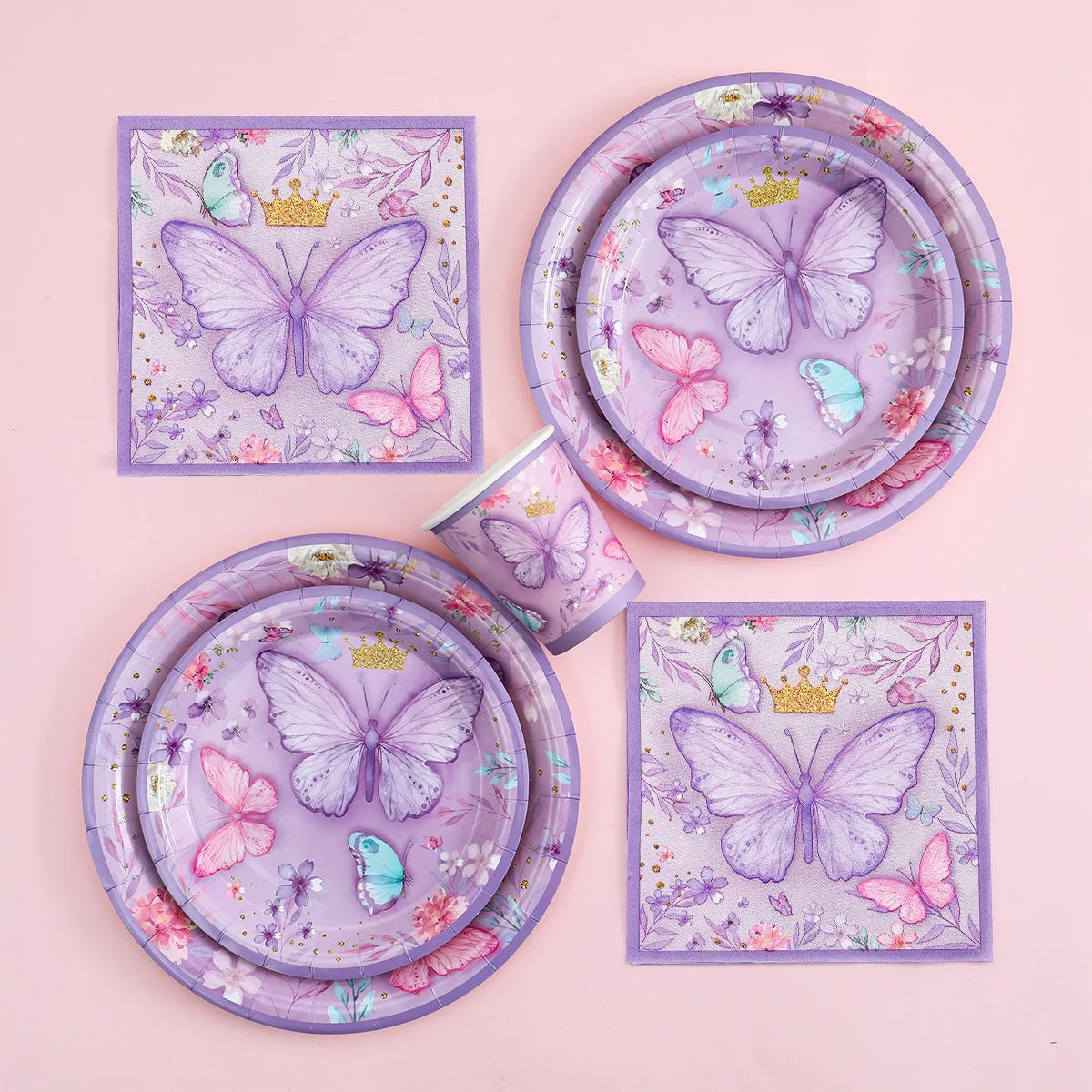 Butterfly Birthday Party Decoration Kids Girls Butterfly Party Disposable Tableware Paper Cup Plate Birthday Baby Shower Party - I YAN