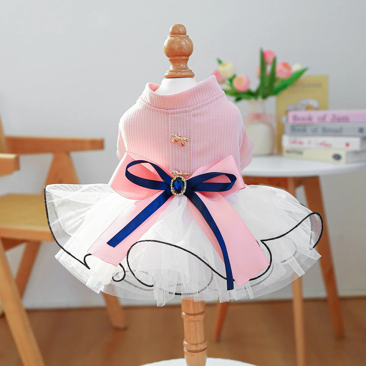 Yellow fancy bowtie pet dress for dogs by I YAN, featuring a stylish one-piece design for puppies and small dogs.