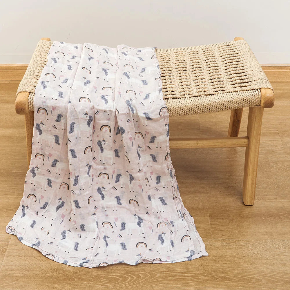 Elinfant Baby Muslin Swaddle Blanket 120x110cm Bamboo Cotton – SGS/CPSIA Certified Soft Print Wrap for Newborns - I YAN