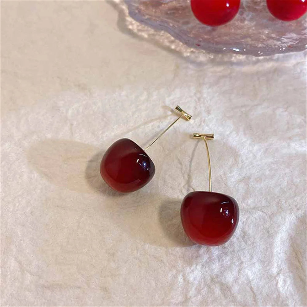 Sweet Red Cherry Earrings Ladies Fashion Delicate Fruit Design Drop Dangle Earrings Wedding Party Korean Ear Jewelry Gift