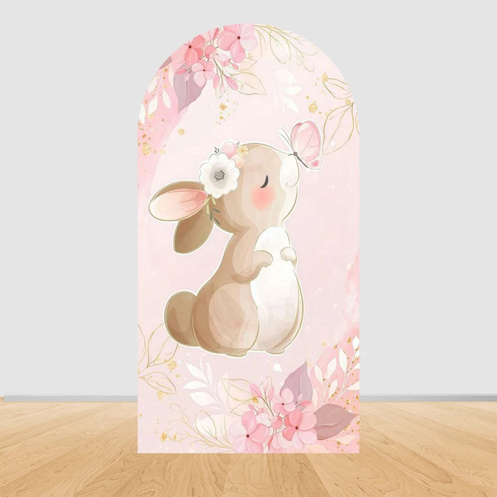 Easter Bunny Rabbit One Birthday Arch Backdrop Cover Pink Dress Floral Bowknot Sweetheart Girl Cake Party Decor Photo Wall