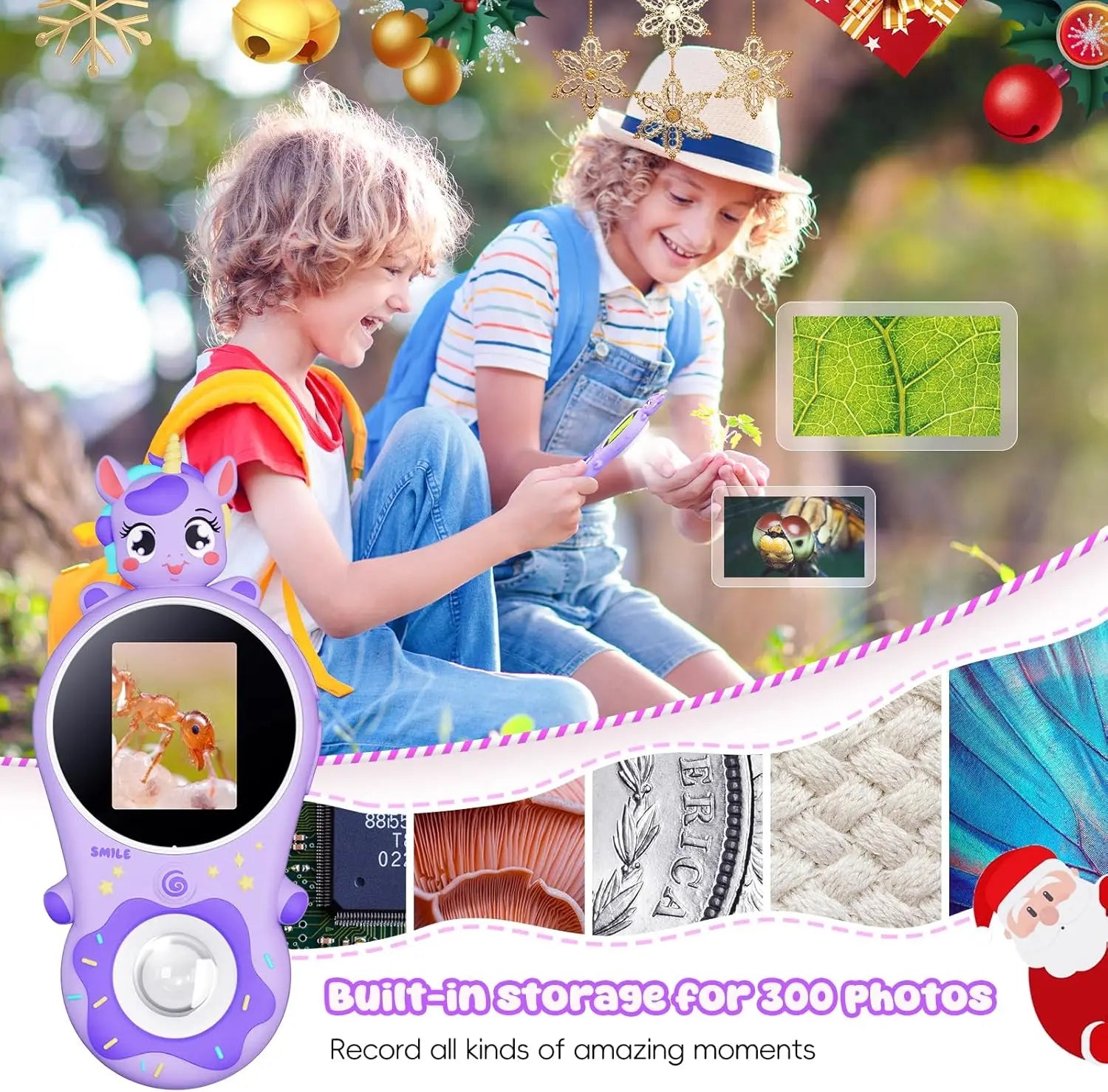 Mini Kids Optical Microscope 500x Magnification 200MP Camera Lens with Photo And Video Function Silicone Cover  Children's Gift