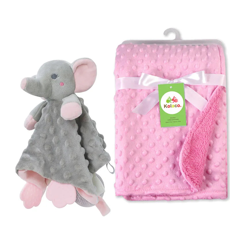 Soft minky dot baby blanket and lovey set by I YAN, personalized with custom name, perfect for boys and girls.