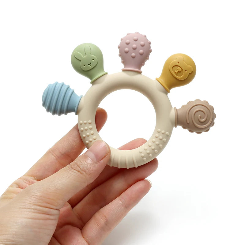 Baby Silicone Ring Teether – BPA-Free Sensory Chew Toy for Teething Relief (0–12 Months) - I YAN