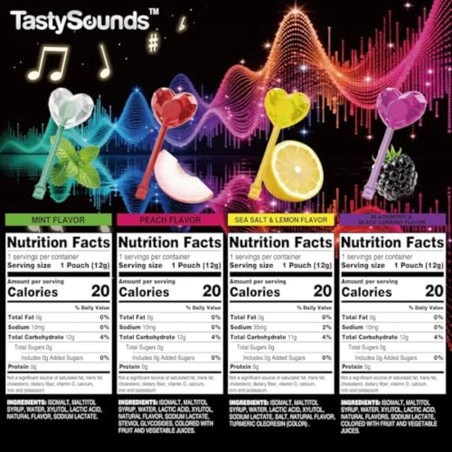 TastySounds Audio Music Lollipop Gift Set - Bone Conduction Music Lollipop with Elevating Box 4 Flavors Mint Peach Sea Salt Lem