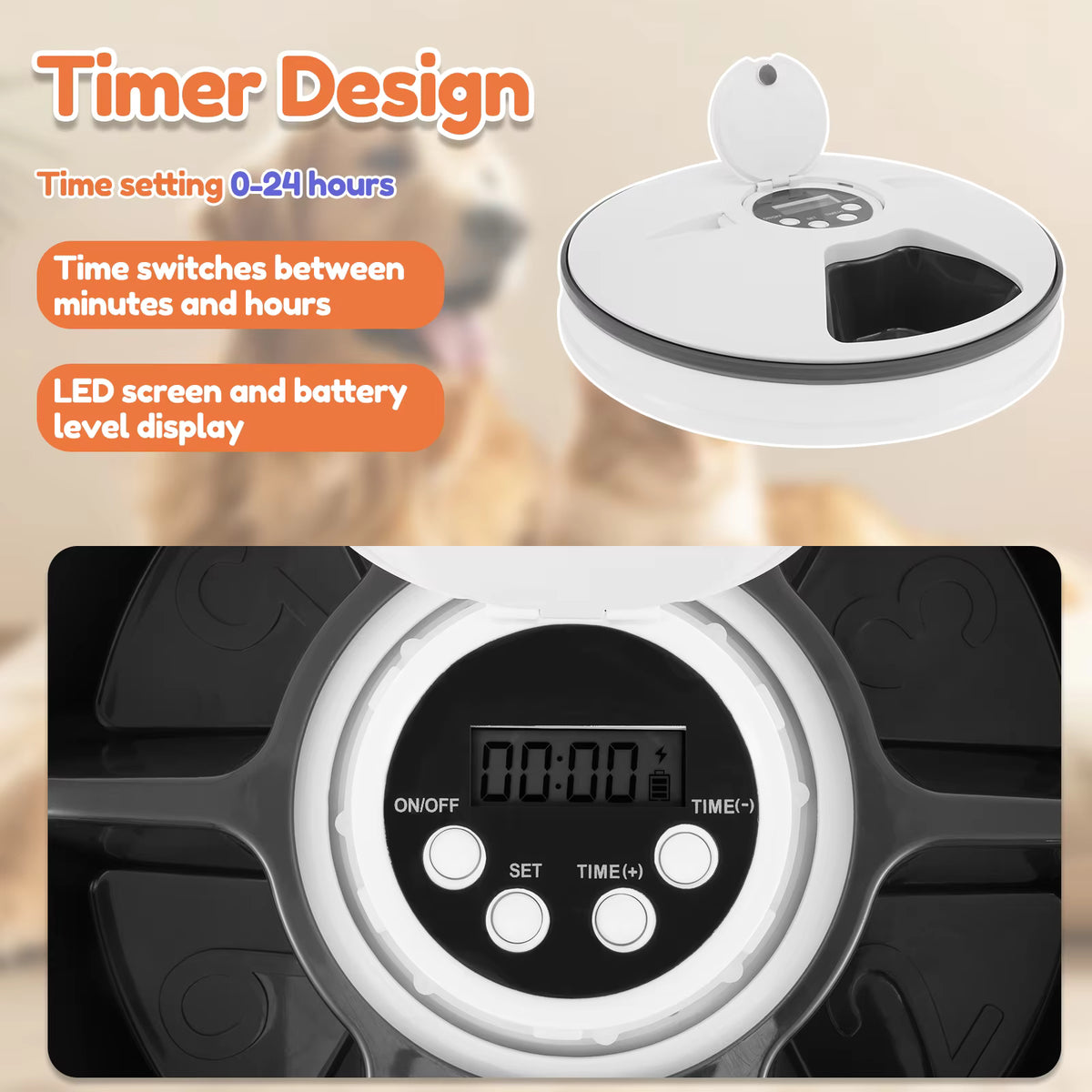 6-Meal Automatic Pet Feeder with Voice Recorder & Digital Timer Dry Wet Food Compatible for Dogs Cats