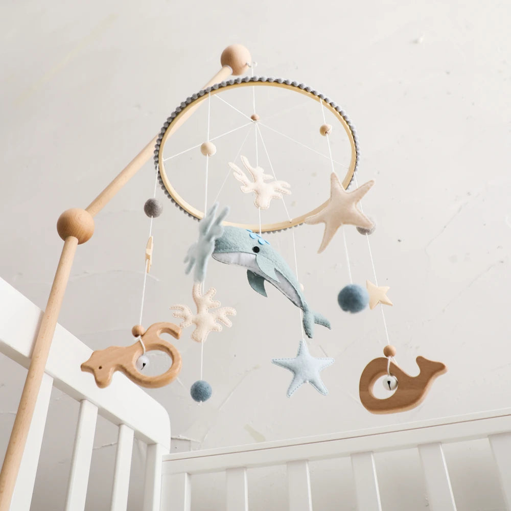 Blue Whale Baby Crib Mobile – Fabric & Bamboo Ring Nursery Decor for Newborns - I YAN