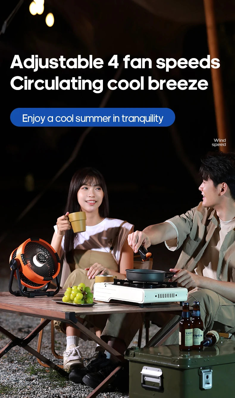 6 in 1 Desktop Fan 20000mAh Outdoor Camping Fan Air Circulator 4 Speed Adjustment Wireless Tent Ceiling Fan