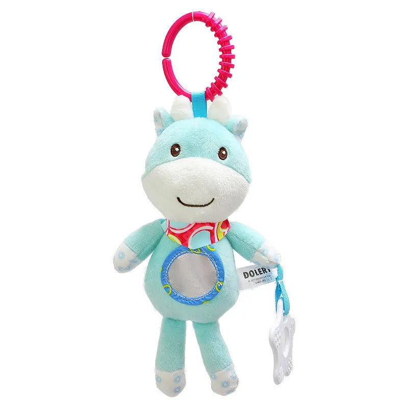Soft giraffe zebra plush handbells and rattles toy by I YAN for infants, featuring teether and developmental handle for babies.