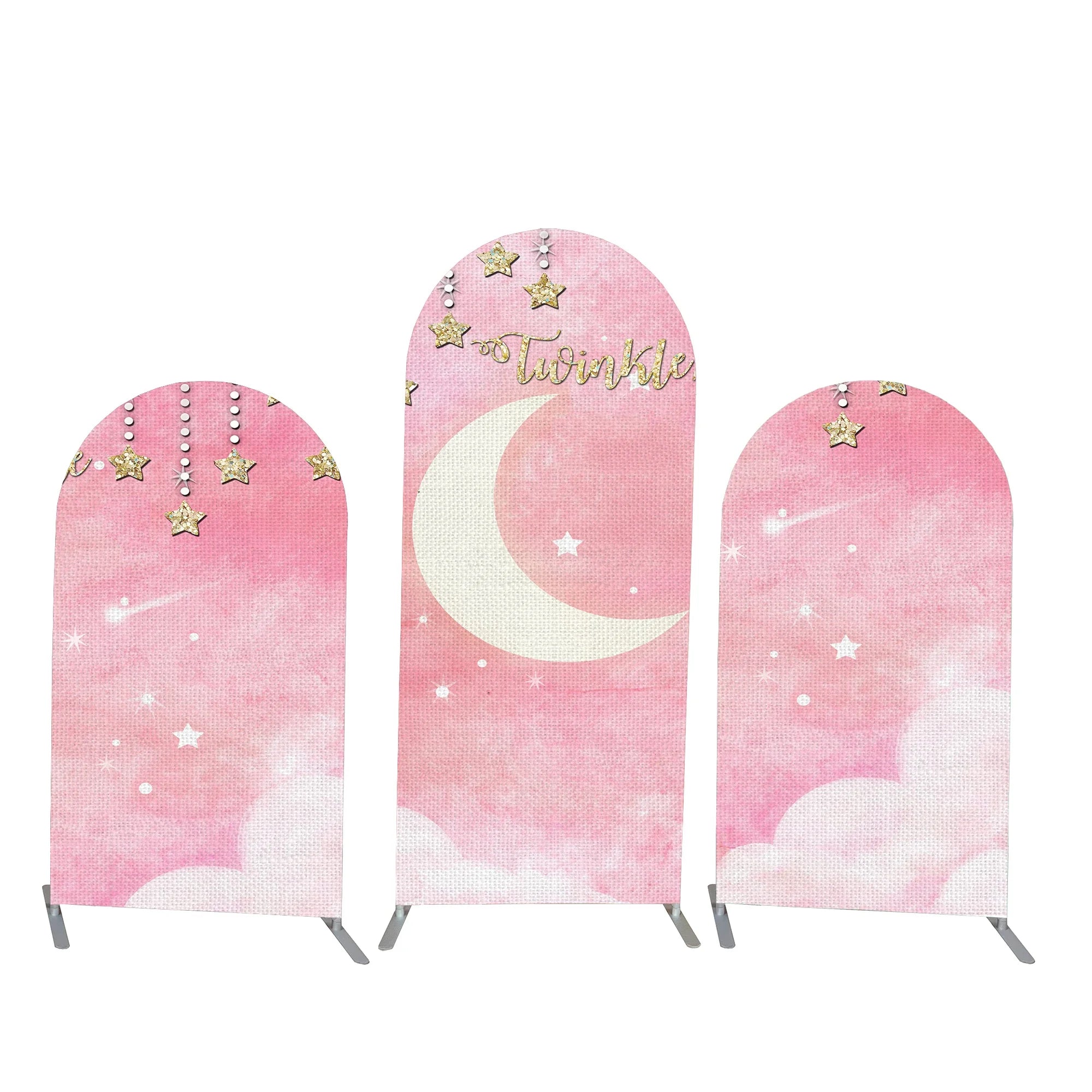 Mehofond Custom 2-Sided Pink Floral Pattern Stripe Girls Birthday Party Baby Shower Covers Chiara Arch Background Decor Backdrop