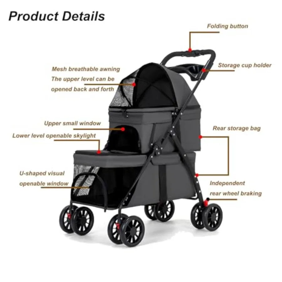 Dog Stroller for Medium Small Dogs and Cats Load-Bearing Up to 50lbs, Durable 360° Universal Wheels Lightweight One Hand Foldal