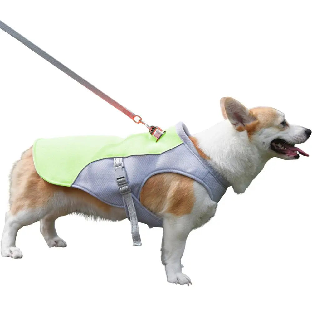 I YAN dog cooling vest featuring three-layer breathable fabric, designed for medium and large dogs to stay cool in summer.