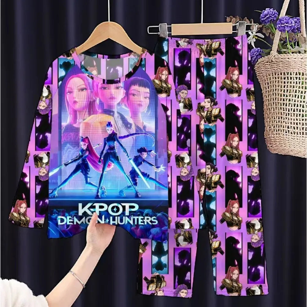 KPop Girls Pyjamas Suit Kids Pajamas Set Long Sleeve Girls Clothing 2pcs Children's Sleepwear Cartoon Boys Nightwear 3-14Y