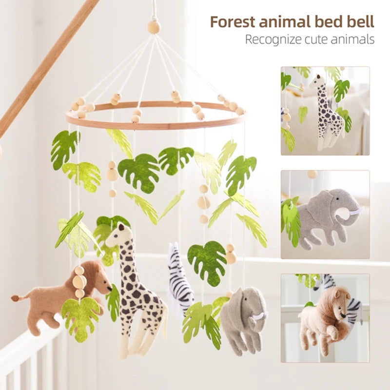 Baby Crib Mobile with Cartoon Felt Forest Animals – Wooden Bed Bell 0-12M - I YAN