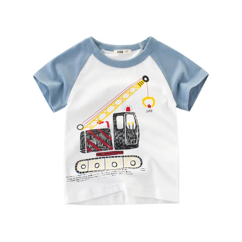 Children's short sleeve T-shirt by I YAN, cotton summer top with cartoon design for boys aged 2-9 years.