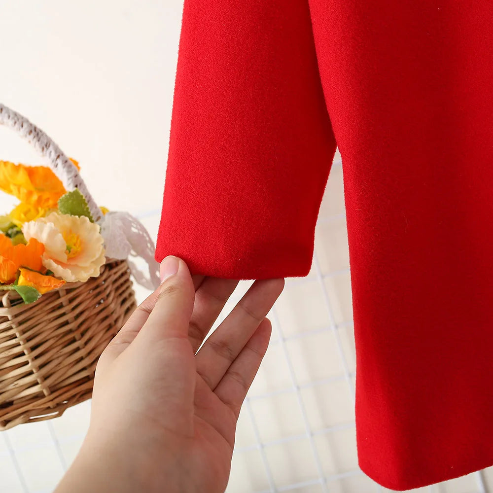 Children's New Girls' Round Neck Raglan Sleeve Woolen Coat Children's Autumn and Winter Westernized Solid Color Woolen Top