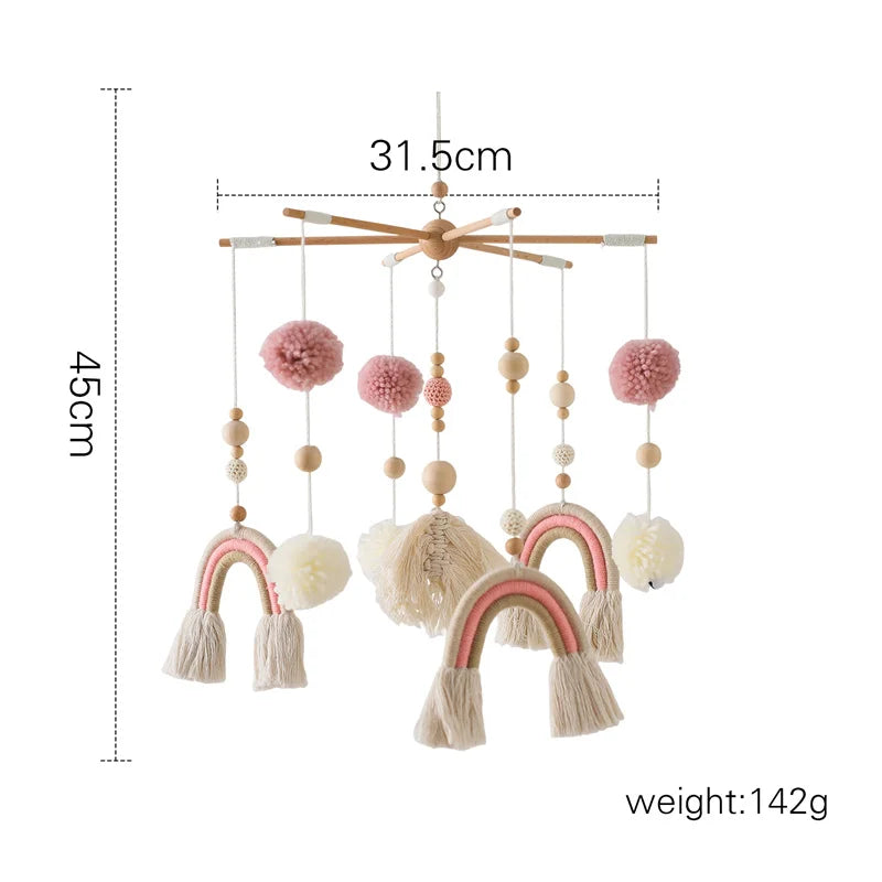 Boho Rainbow Baby Crib Mobile – Wooden Montessori Bed Bell for Newborns - I YAN