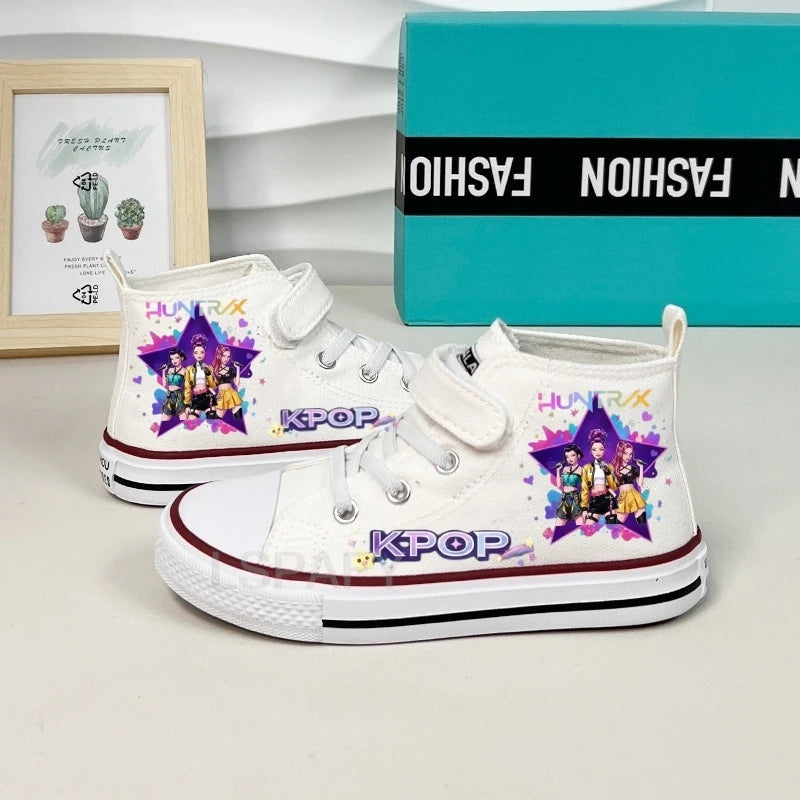 KPop Demon Hunter Canvas Shoes Student Casual Children Slip on Flat Board Shoes Kids Soft Bottom Non Slip Breathable Sneakers