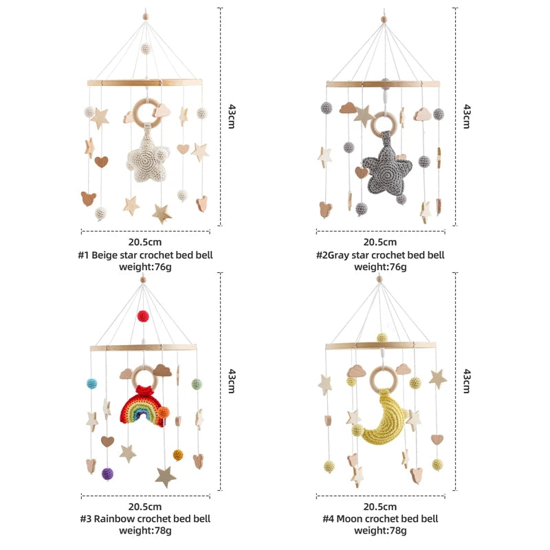 Crochet Stars Baby Crib Mobile – Wooden Bed Bell Hanging Toy for Newborns 0-12M - I YAN