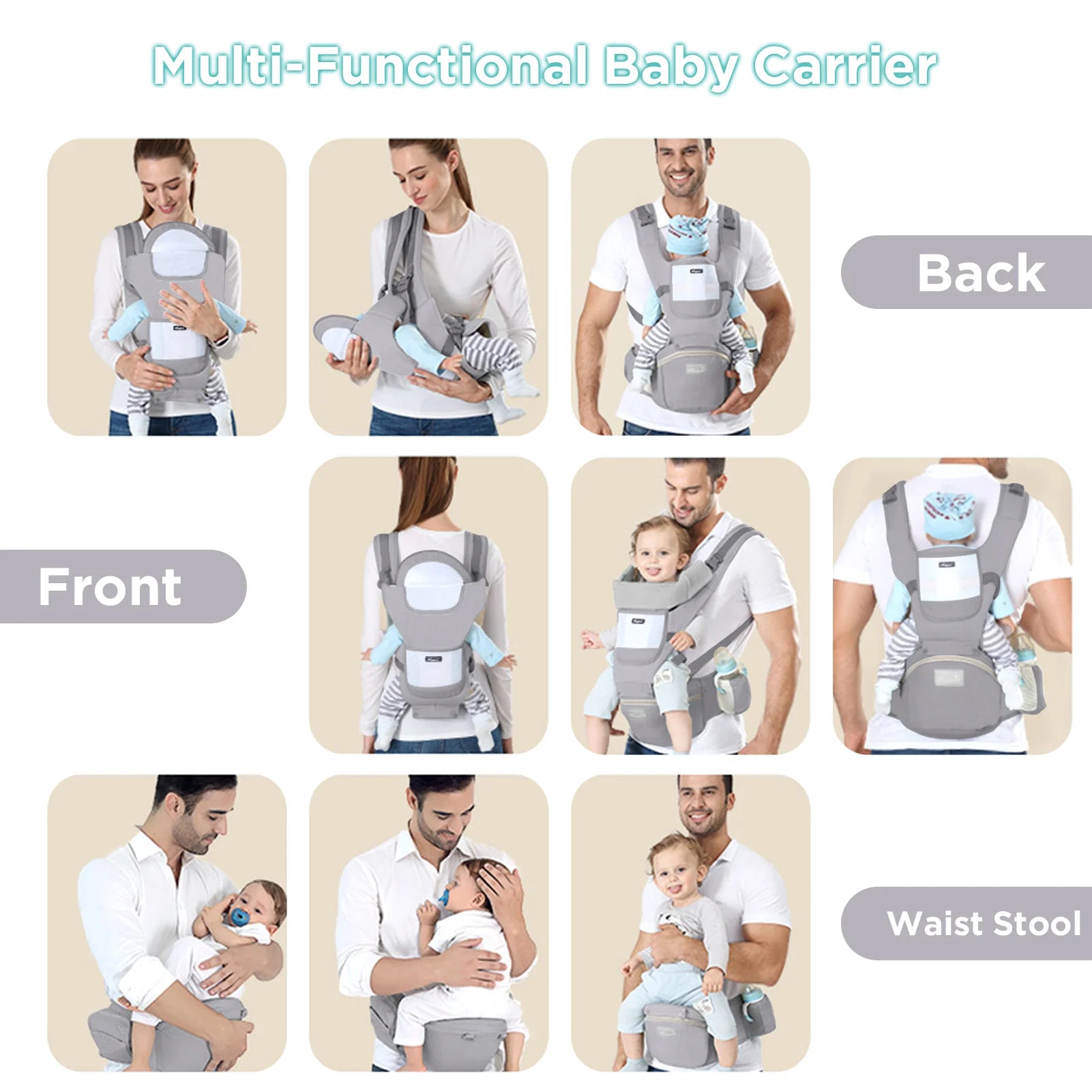 Ergonomic Baby Carrier Backpack with Hip Seat – Front Facing Kangaroo Wrap Sling for Travel - I YAN
