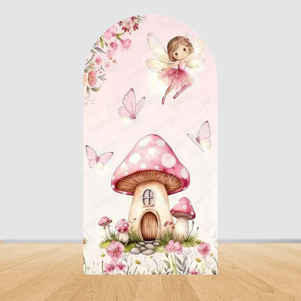 Custom Wonderland Fairy Mushroom Butterfly Chiara Arch Backdrop Cover Ballet Girls Birthday Party Baby Shower Decor Background