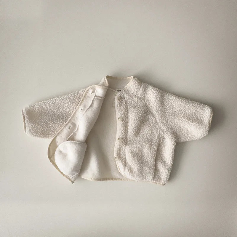 5125 Korean Children's Clothing 2024 Winter Boys and Girls Pure Color Lamb Wool Coat Plus Velvet Padded Jackets