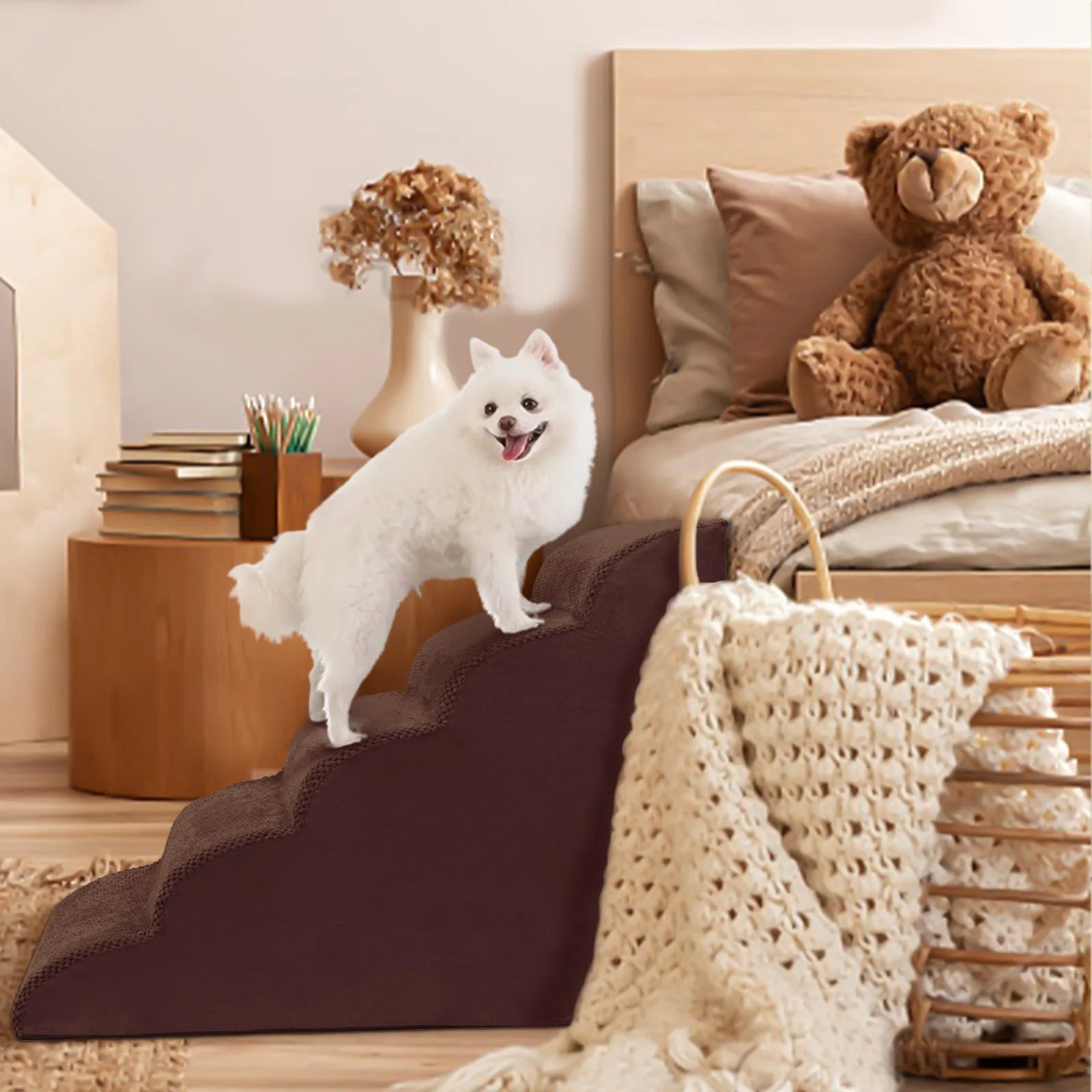 Dog Stairs & Ramp - High-Density Foam Pet Steps, Extra-Wide Non-Slip Orthopedic Dog Ladder with Soft Foam Padding
