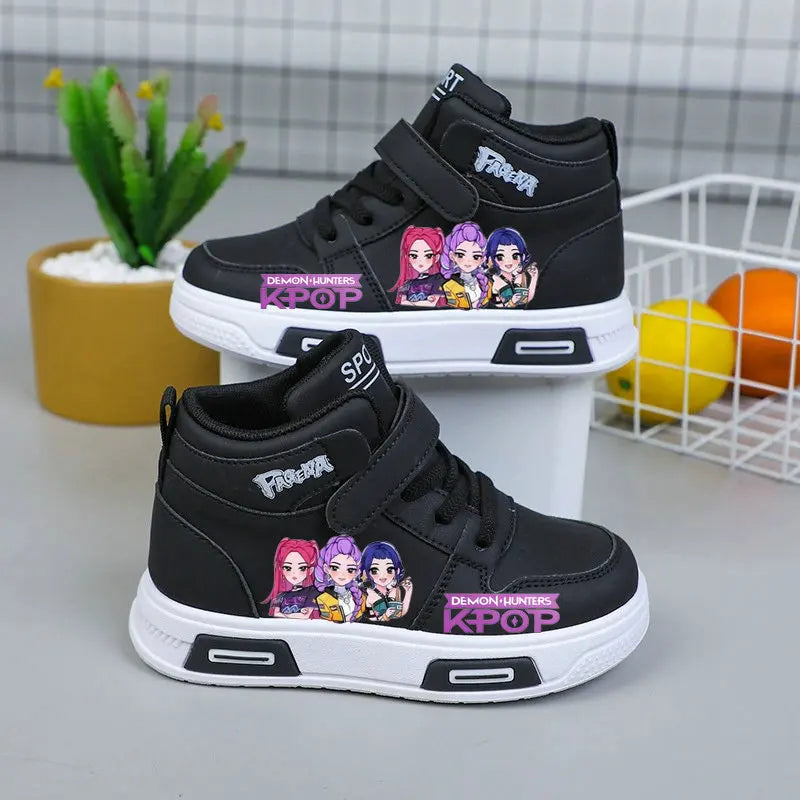 Kpop Demon Hunters High Top Sneakers for Kids Boys Girls Fashion Sport Shoes Anti Slip Casual Footwear Children Leather Sneaker