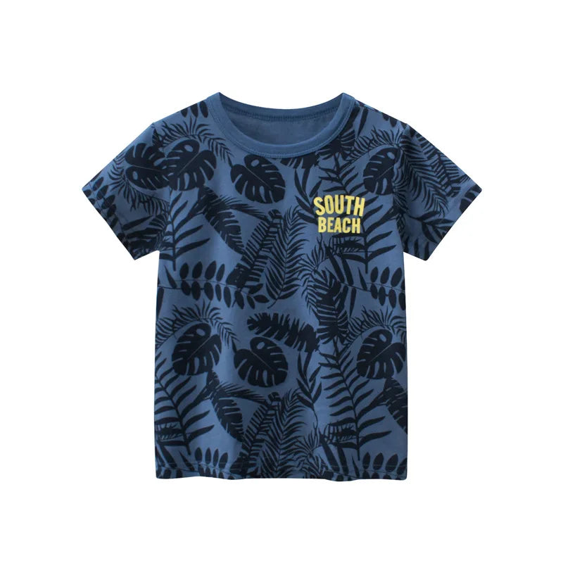 Children's short sleeve cotton T-shirt by I YAN, colorful cartoon design for boys aged 2-9, perfect summer kids' clothing.