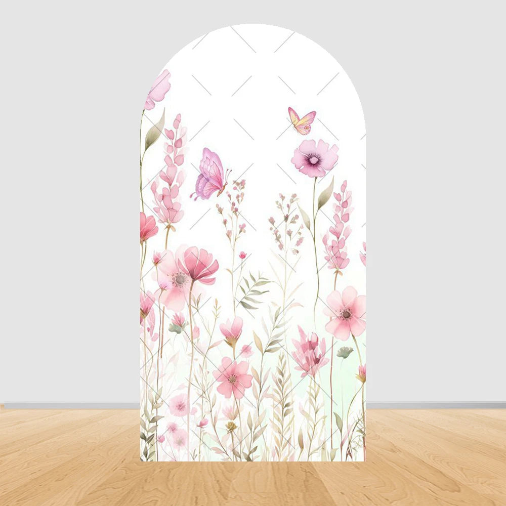 Fairy Woodhouse Arch Backdrop Cover Girls Birthday Baby Shower Pink Floral Butterfly Arched Background Photography Party Decor