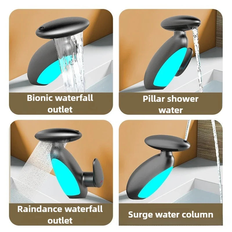 LED Basin Faucet Multi Functional Water Outlet Cold and Hot Desktop Installation Heavy Tap