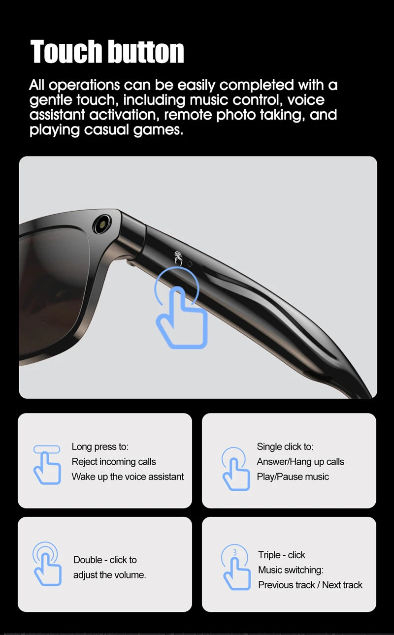 4K HD AI Smart Glasses 800w Pixel Multifunctional Camera Bluetooth Call Voice Assistant Music Player Smart Translation ﻿