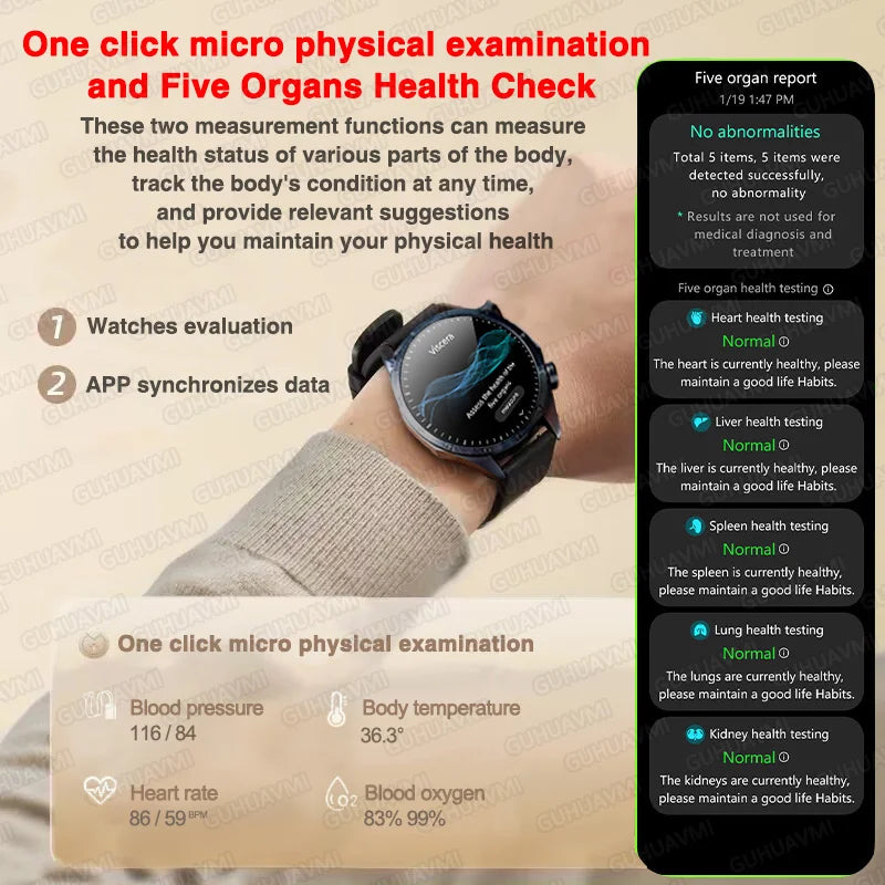 2026 New Pulse﻿ ECG+PPG Treatment Smart Watch Men Blood Lipid Uric Acid BP Body Fat Tired monitor Sports Health Call Smartwatch