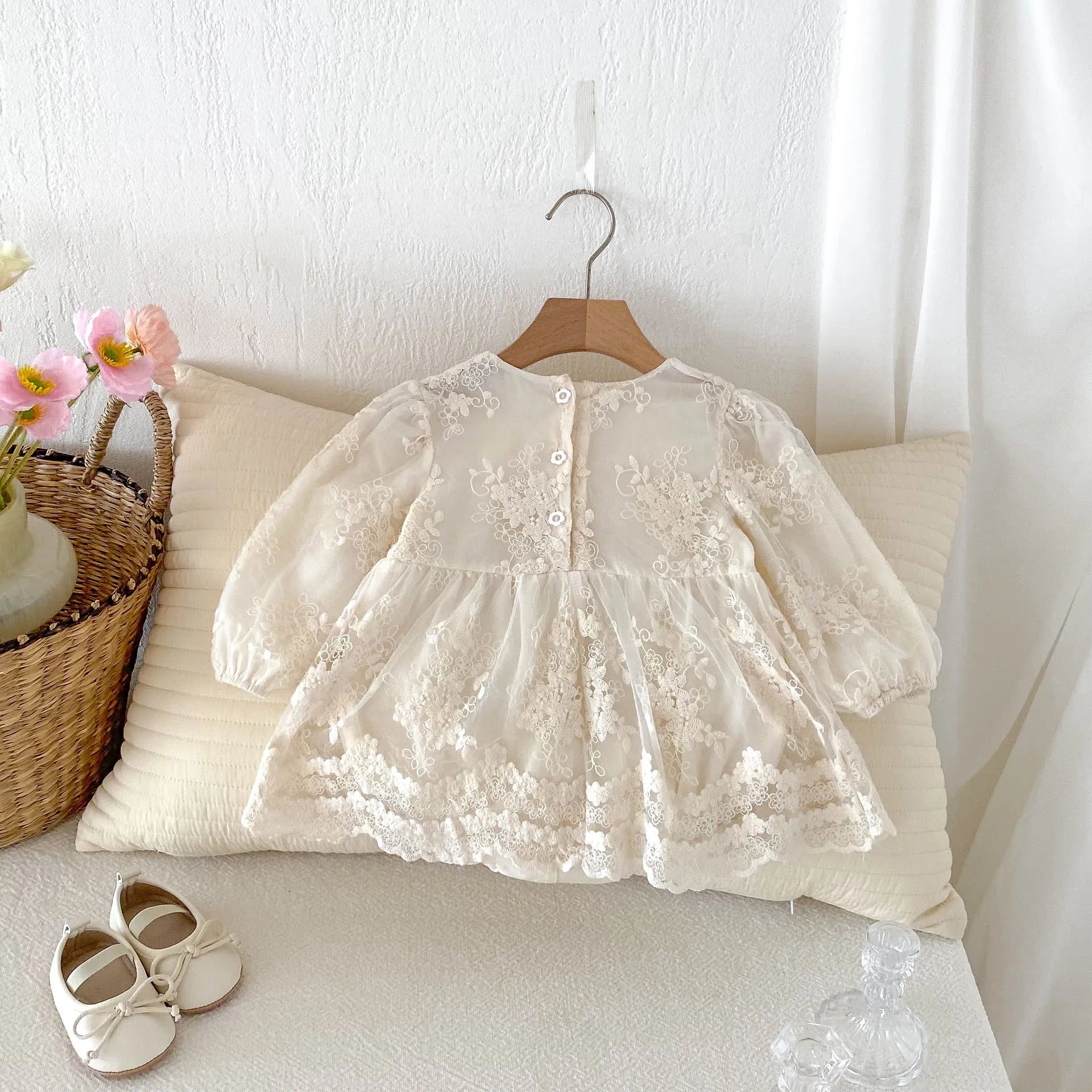 2026 Spring New Baby Girls Bodysuit Toddler Girl Princess Dress Infant Lace Embroiery Onesies Newborn Girls Clothing