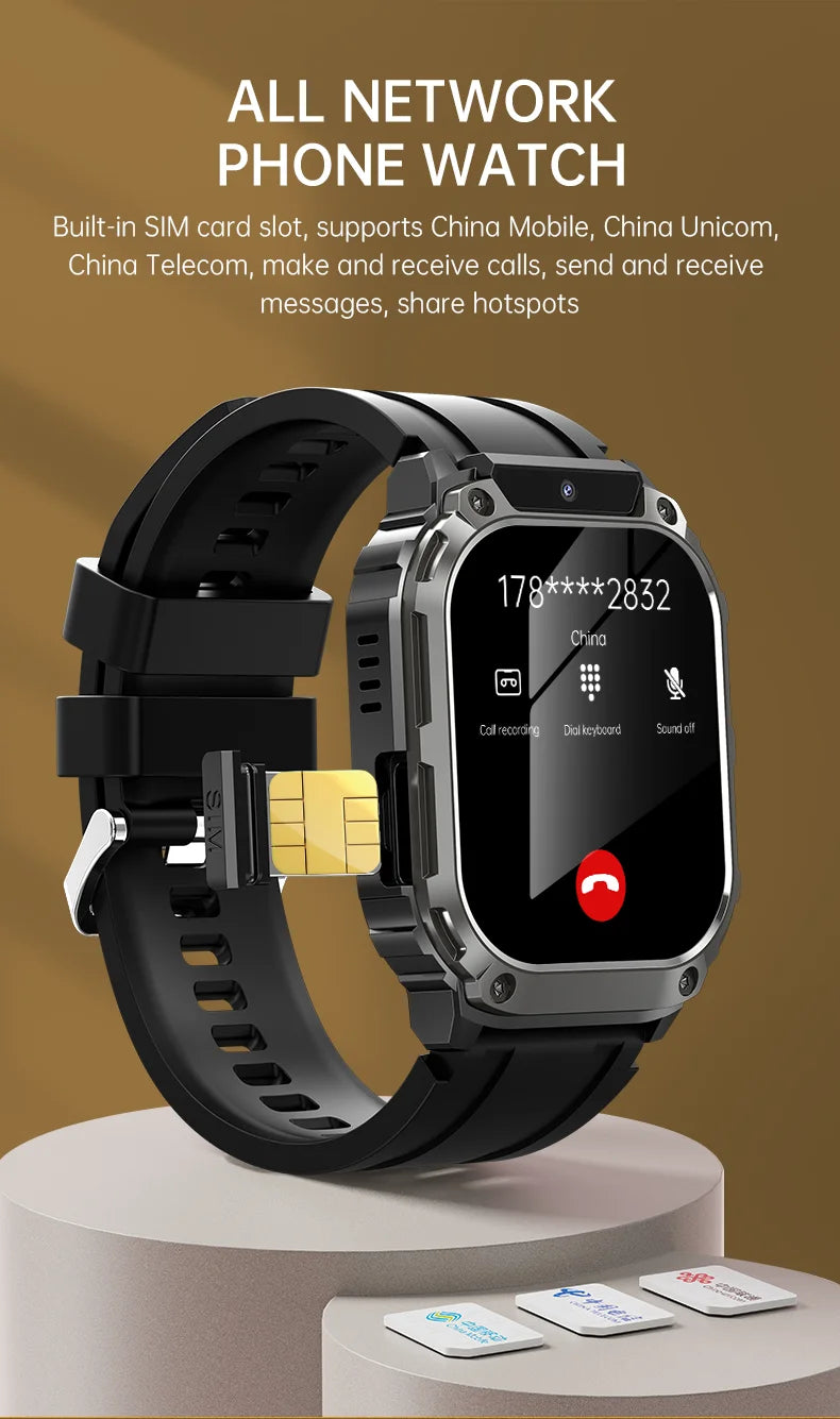 Smart Watch Android 4G SIM Card 1.96inch HD Screen with GPS WIFI Front Camera Video Call Sport Ourdoor for Men Women Kids