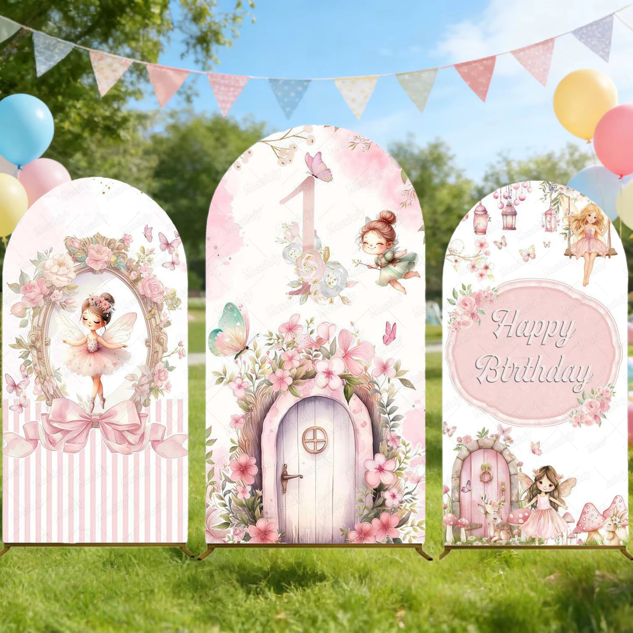 Custom Wonderland Fairy Mushroom Butterfly Chiara Arch Backdrop Cover Ballet Girls Birthday Party Baby Shower Decor Background