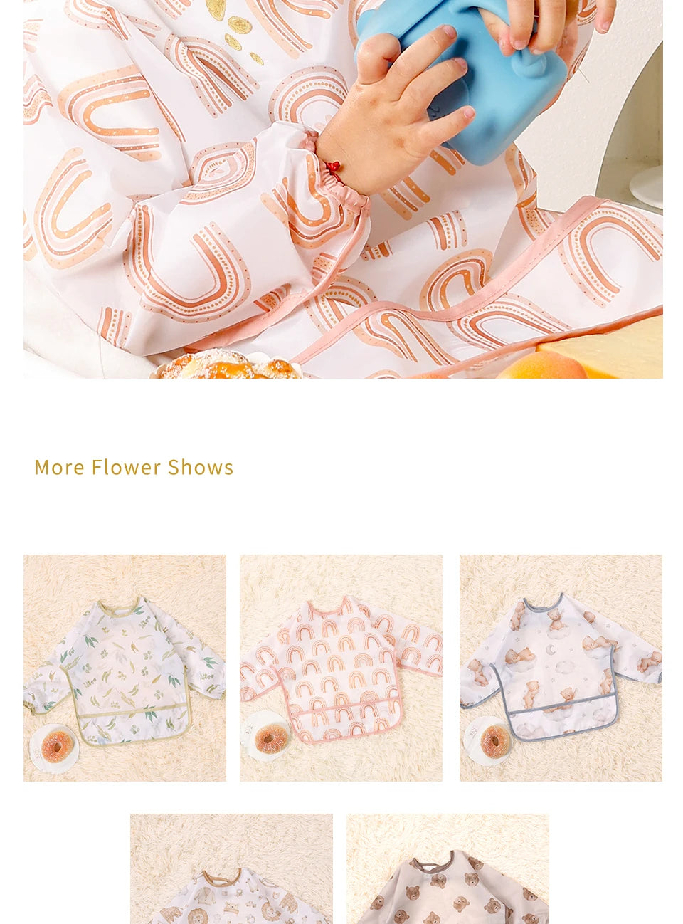 Elinfant 1PC Long Sleeve Bibs, Waterproof Feeding Bibs,Washable Burp Cloth,Coveralls Bibs,Easy To Clean,Wash-Free Eating Bibs