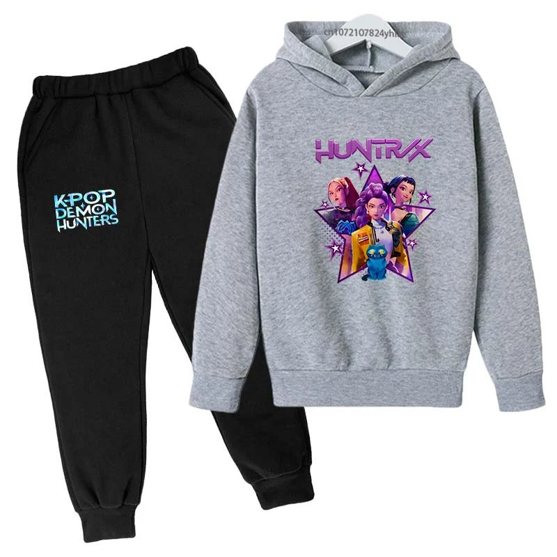 Kpop Demon Hunters Kids Cartoon Print Hoodie And Pants Set 2pcs Tracksuit Casual  Clothing for Boys And Girls 2-13 Years