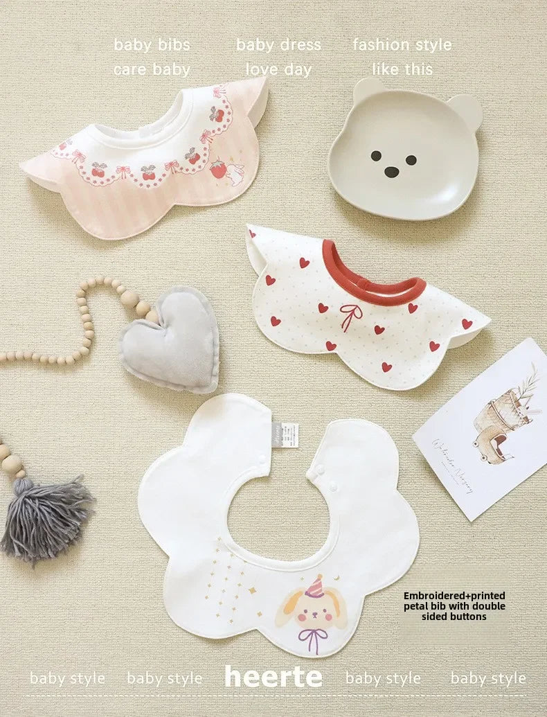 3-Pack Cotton Gauze Baby Bibs | Soft Petal Print Drool Bibs for Newborns - I YAN