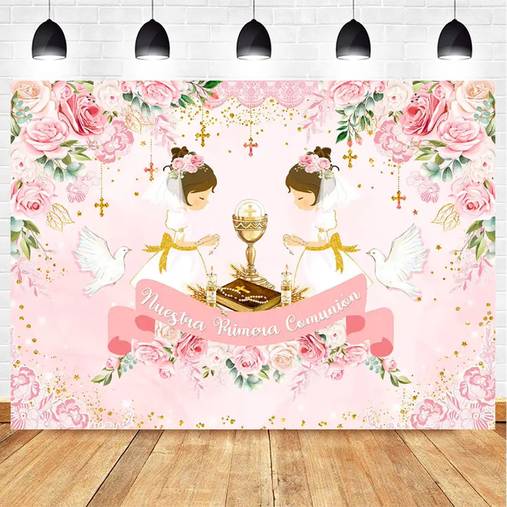 My First Communion Theme God Bless Boy Girls Party Decoration Supplie Grail God Bless Baptism Christening Baby Shower Background