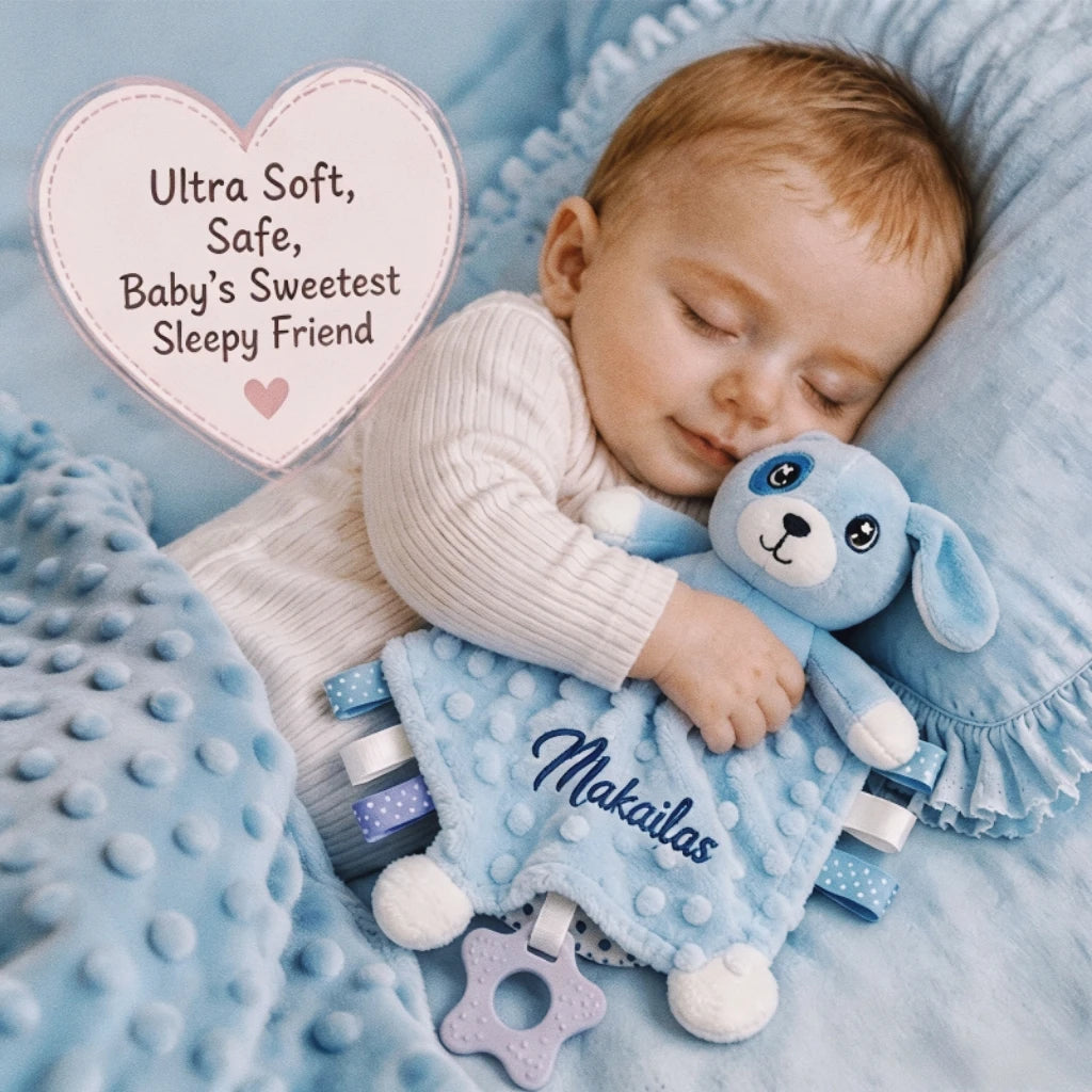 Soft Minky Dot personalized baby blanket and lovey set by I YAN, ideal for boys and girls, with custom name embroidery.