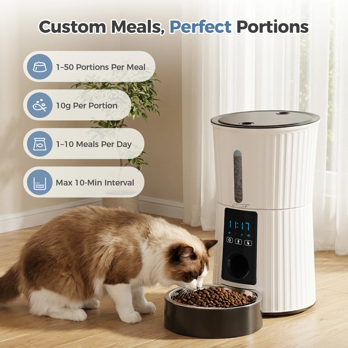 I YAN JHK 4L automatic cat feeder with WiFi, app control, dual power, indoor programmable pet food dispenser.