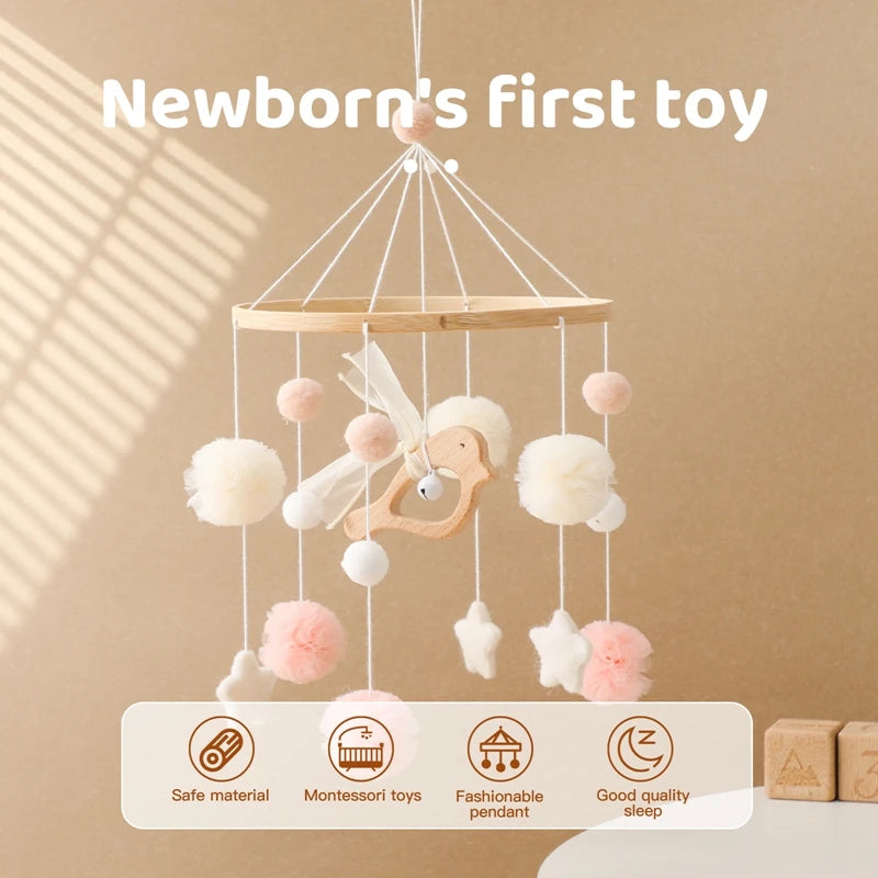 Hot Air Balloon Wooden Baby Crib Mobile – Musical Bed Bell & Rattles for Newborns 0–12M - I YAN