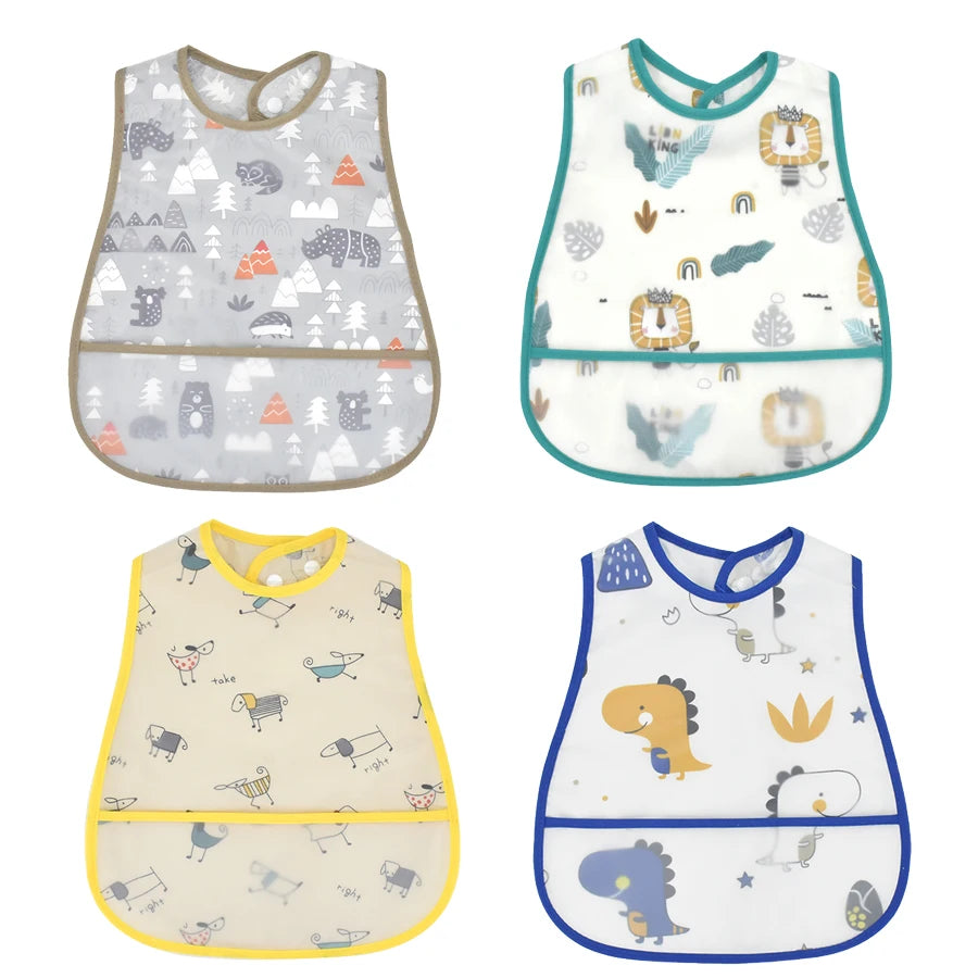 4Pcs/Set Cute Cartoon Pattern EVA Baby Bibs Adjustable Dirt Proof Waterproof Baby Bibs Big Pocket Burp Cloths for Girls Boys