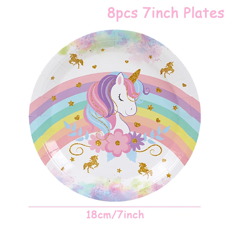 Unicorn Party Disposable Tableware Plates Napkin Rainbow Unicorn Birthday Party Decor Kids Birthday Party Supplies Baby Shower