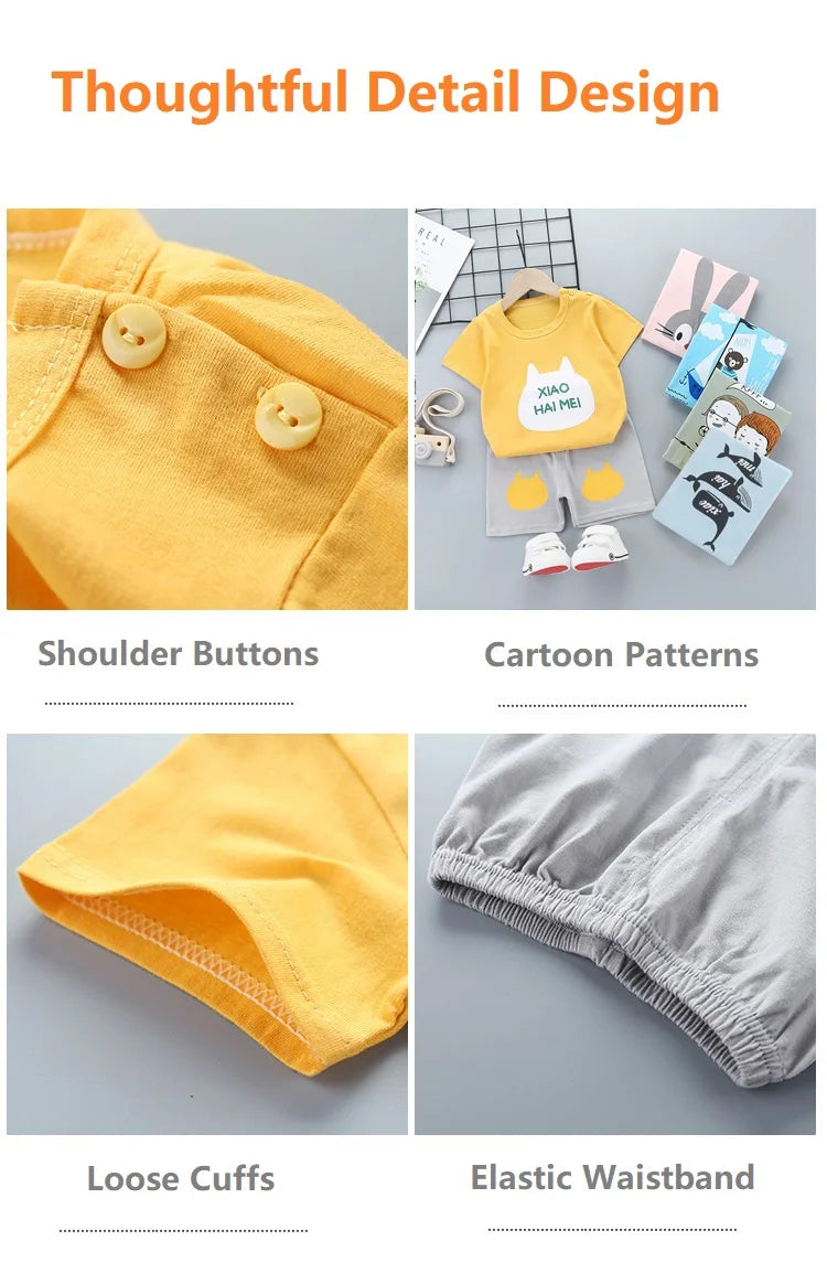 I YAN 2-piece children's summer T-shirt and shorts set for boys and girls, cotton short-sleeve top with matching shorts, toddler clothing